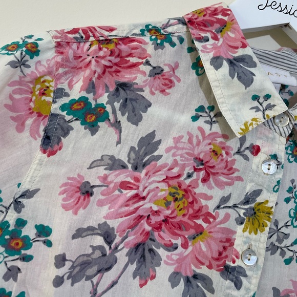 East White Pink Floral Print Shirt 3/4 Sleeve Collared Size 10 100% Cotton - Picture 4 of 10